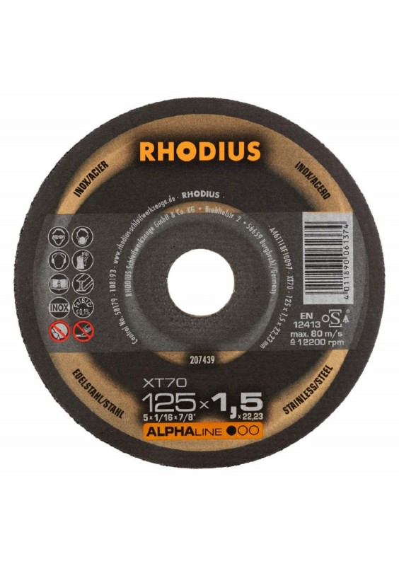 Disque à tronçonner Rhodius XT70 Alphaline 125x1.5x22.23 Boite de 100pcs